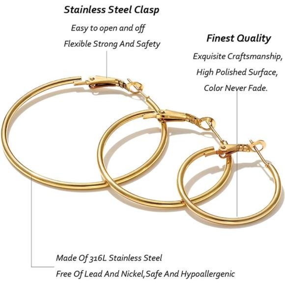 6 Pairs Stainless Steel gold silver Plated Hoop Earrings for Women Girls Cute - Picture 3 of 7